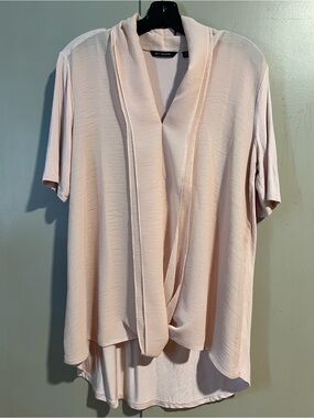 H by Halston Draped V-Neck Short Sleeve Top - Light Blush